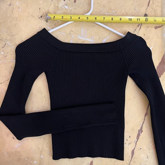 Alice & Olivia Bateau Neckline Off-the-Shoulder Sweater in Black | Size S - Picture 5 of 5